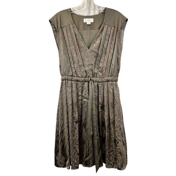 Jessica Simpson A-Line Textured V-Neck Dress Cinched Waist Stone Size Small - Picture 1 of 9